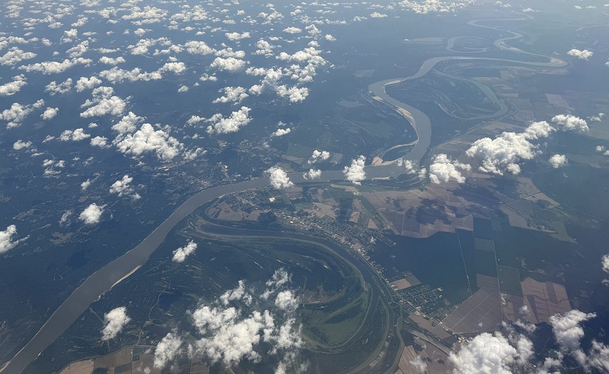 The Mississippi River and its old bends along the Concordia Parish border, seen from the air